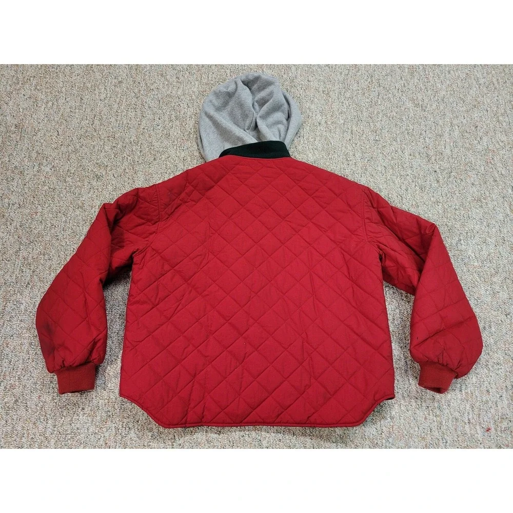 Vintage Polo Ralph Lauren Jacket Men XL Red Quilted Hooded Snap Front Streetwear
